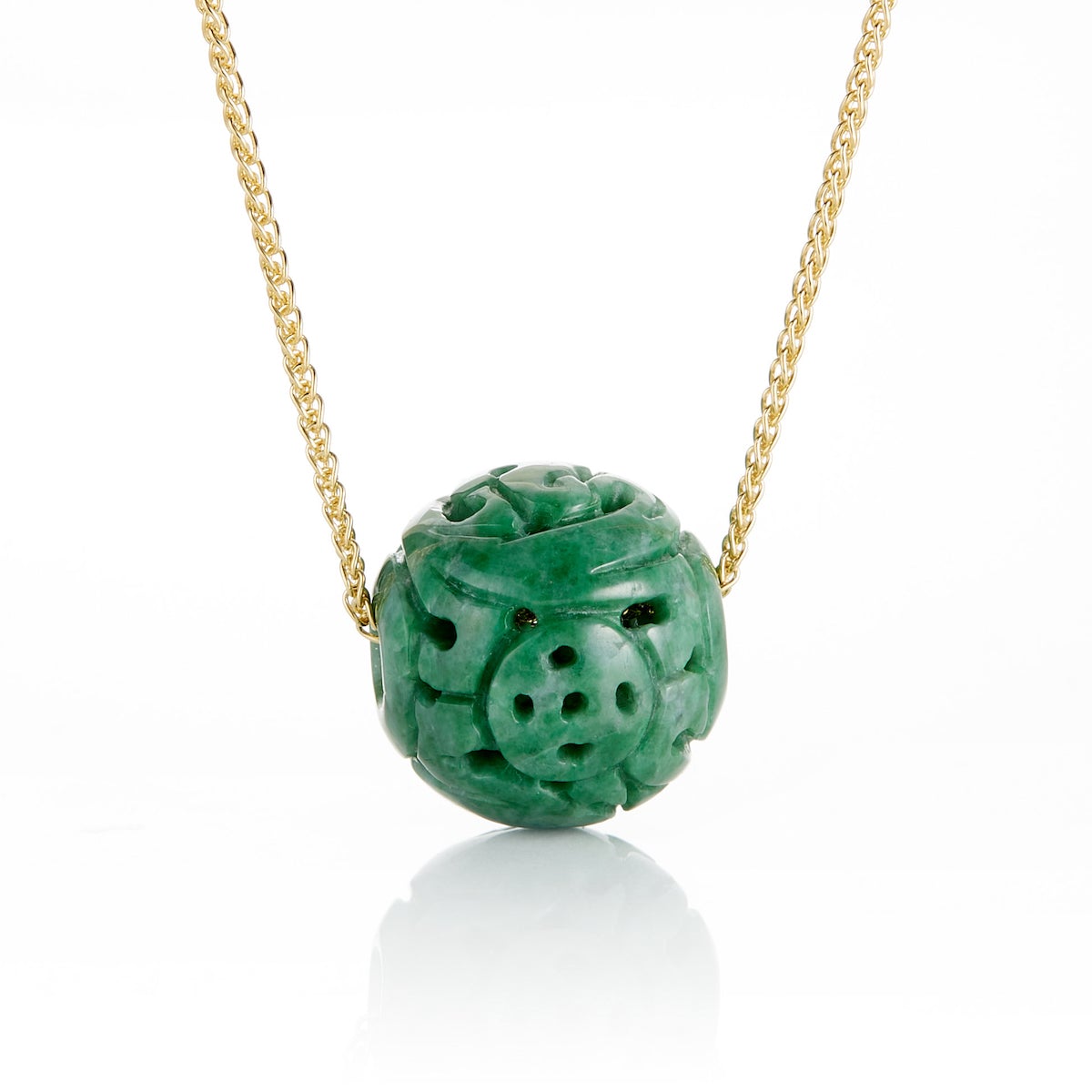 Green Jadeite Dragon Ball Pendant Necklace