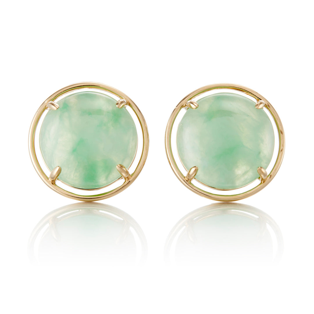 Mottled Light Green Jade Cabochon Earrings