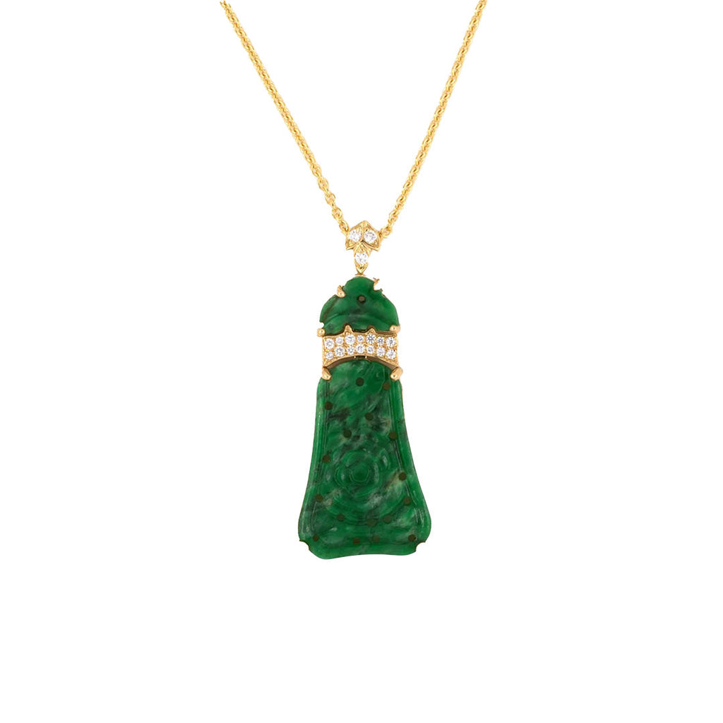 Green Jadeite Carved Floral Pendant Necklace