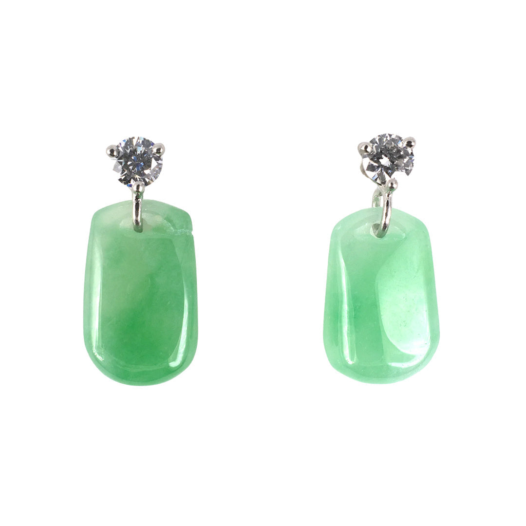 Green Jadeite Briolette & Diamond Drop Earrings