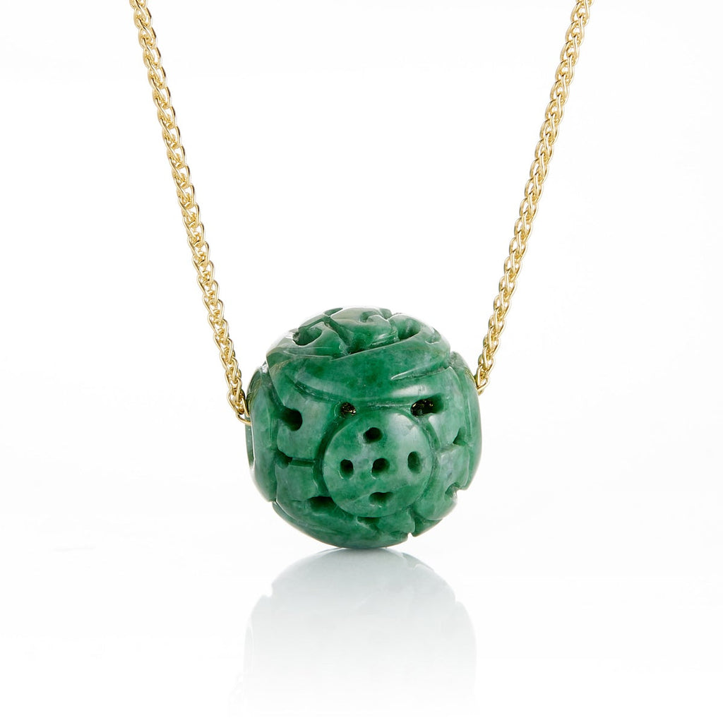 Green Jadeite Dragon Ball Pendant Necklace