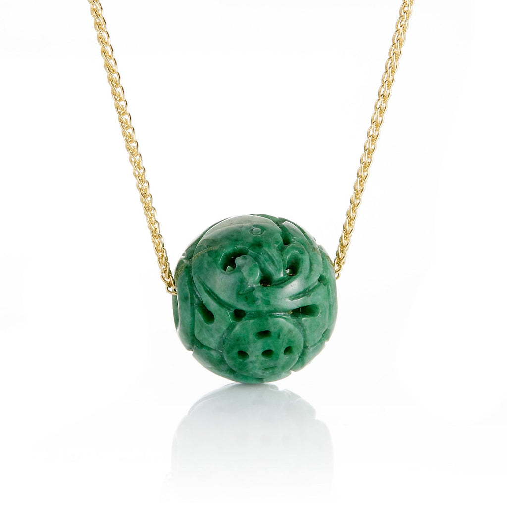 Green Jadeite Dragon Ball Pendant Necklace