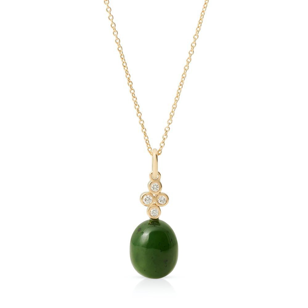Green Nephrite Jade & Diamond Pendant Necklace