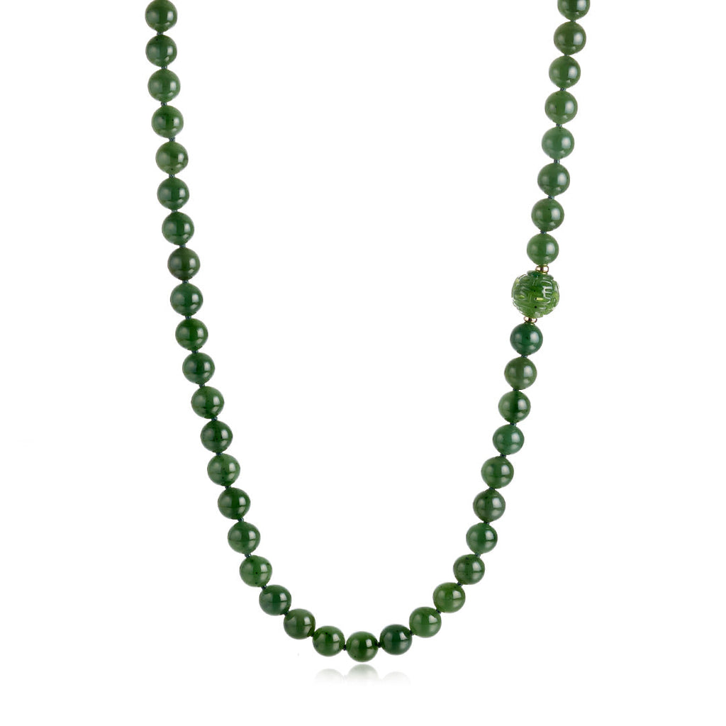 Green Nephrite Jade Dragon Ball Rope Necklace