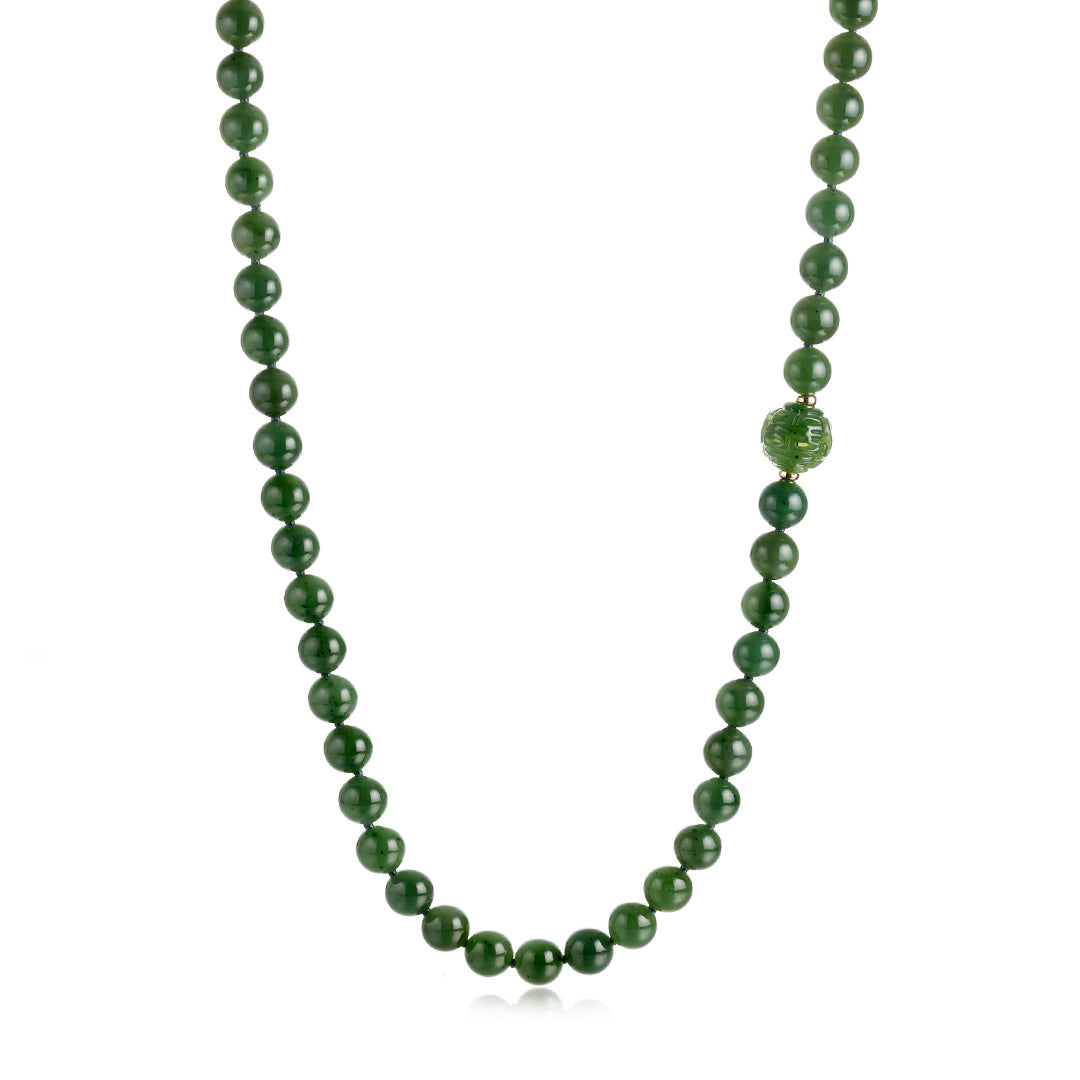 Green Nephrite Jade Dragon Ball Rope Necklace