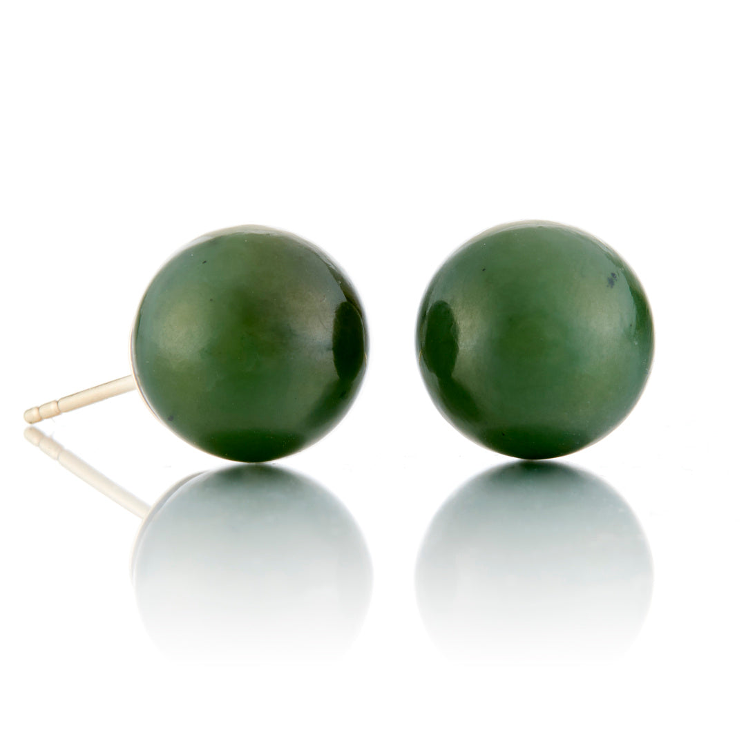 12mm Green Nephrite Bead Earrings