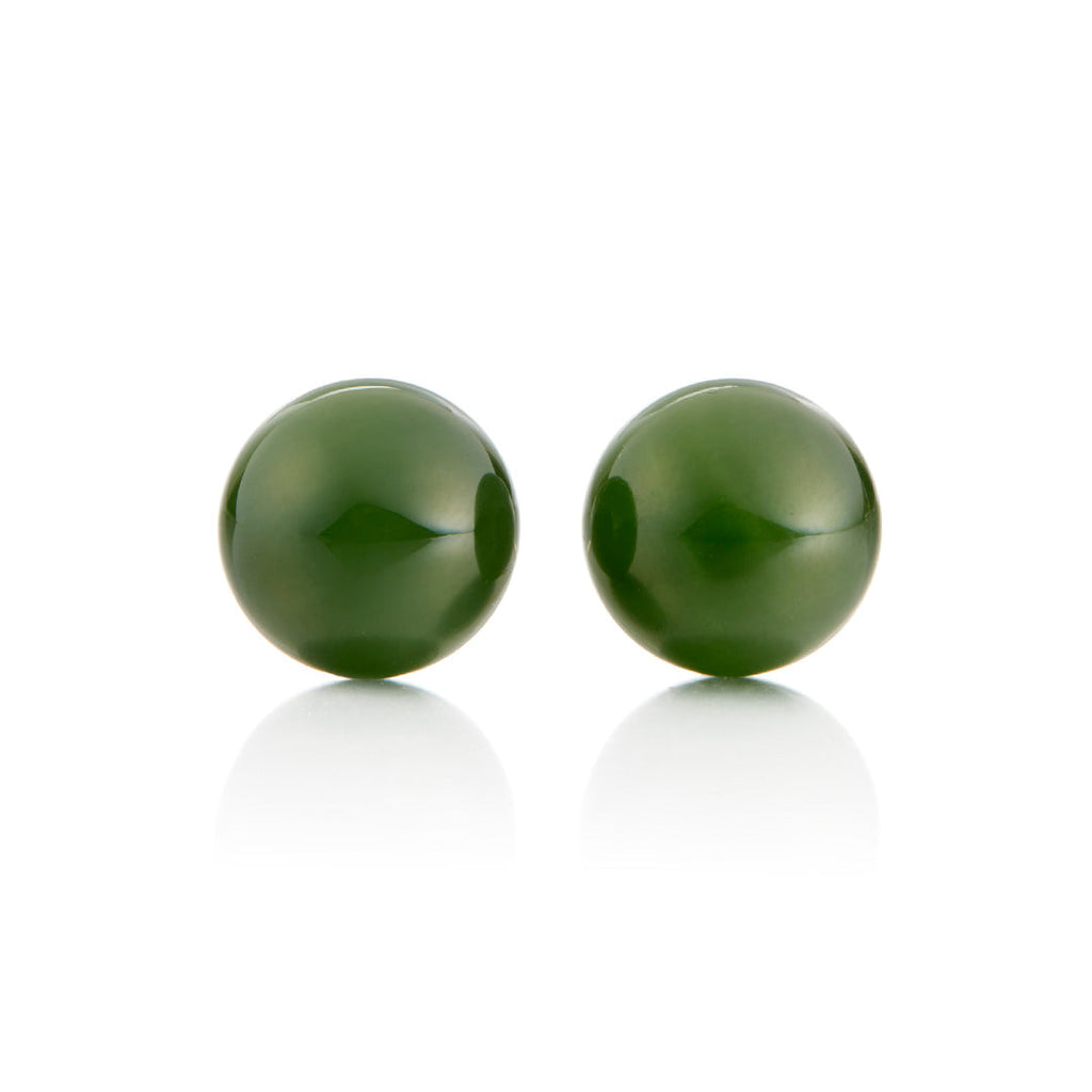 12mm Green Nephrite Jade Bead Earrings