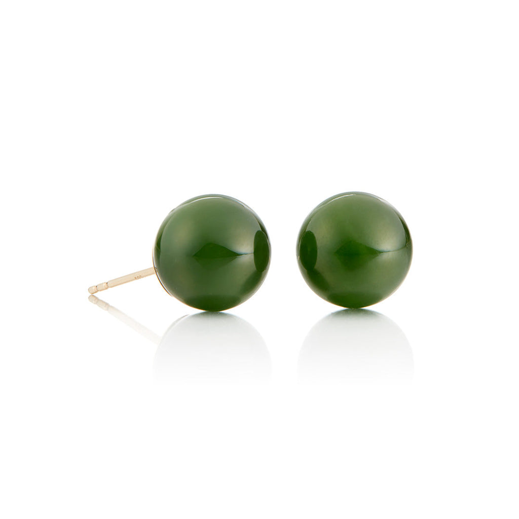 12mm Green Nephrite Jade Bead Earrings