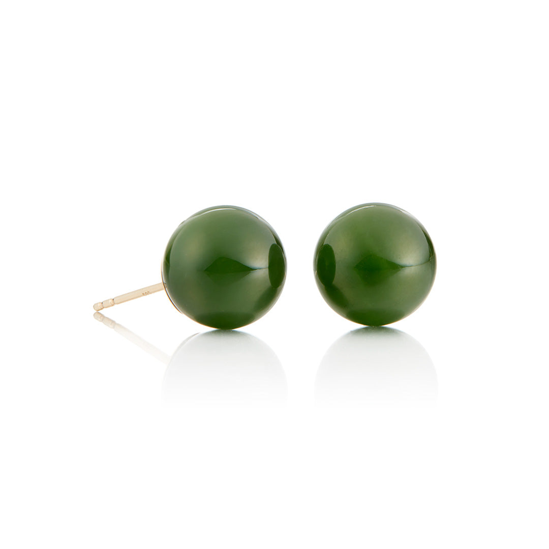 12mm Green Nephrite Jade Bead Earrings