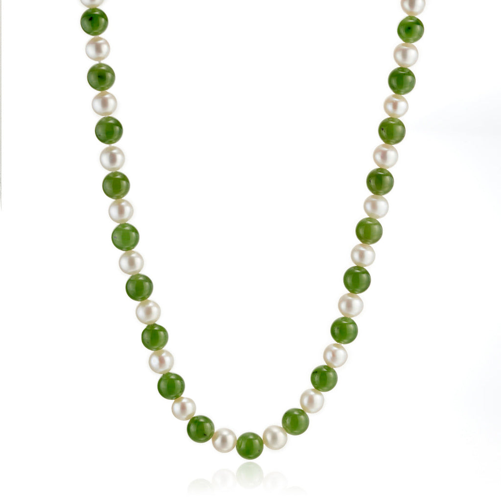 5mm Green Jade Bead & White Pearl Rope Necklace
