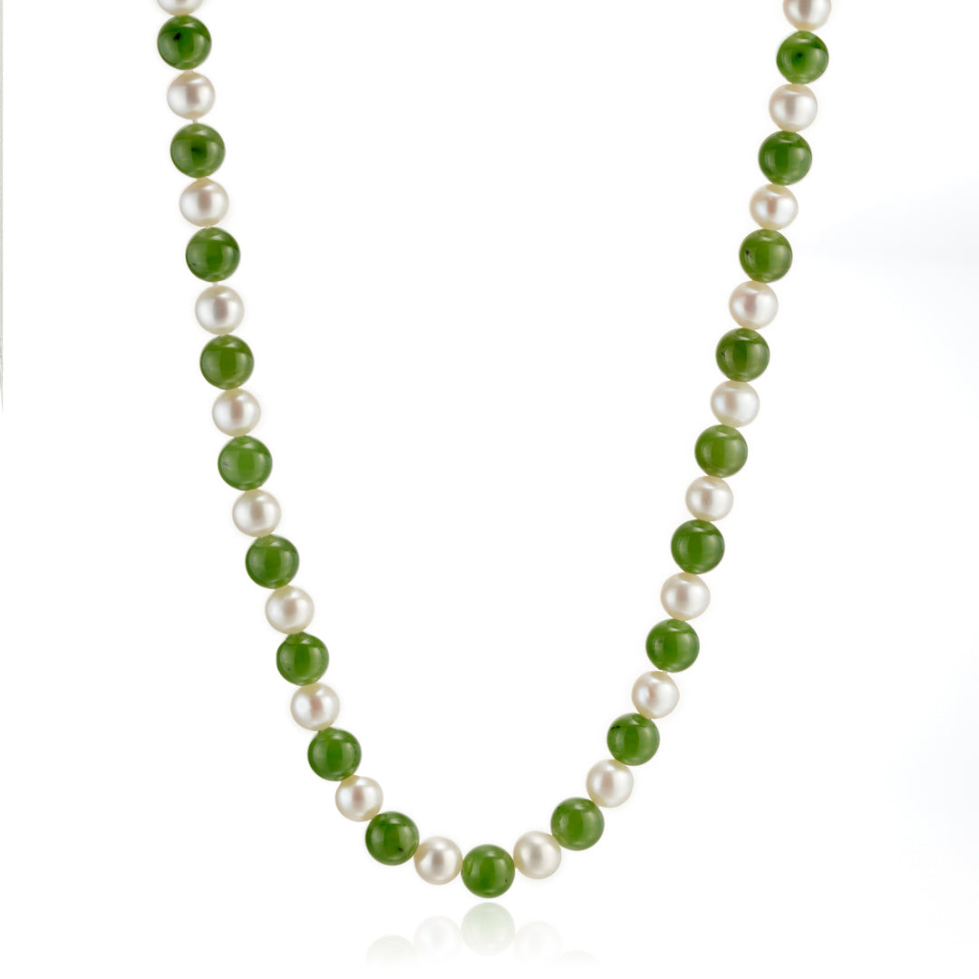 5mm Green Jade Bead & White Pearl Rope Necklace