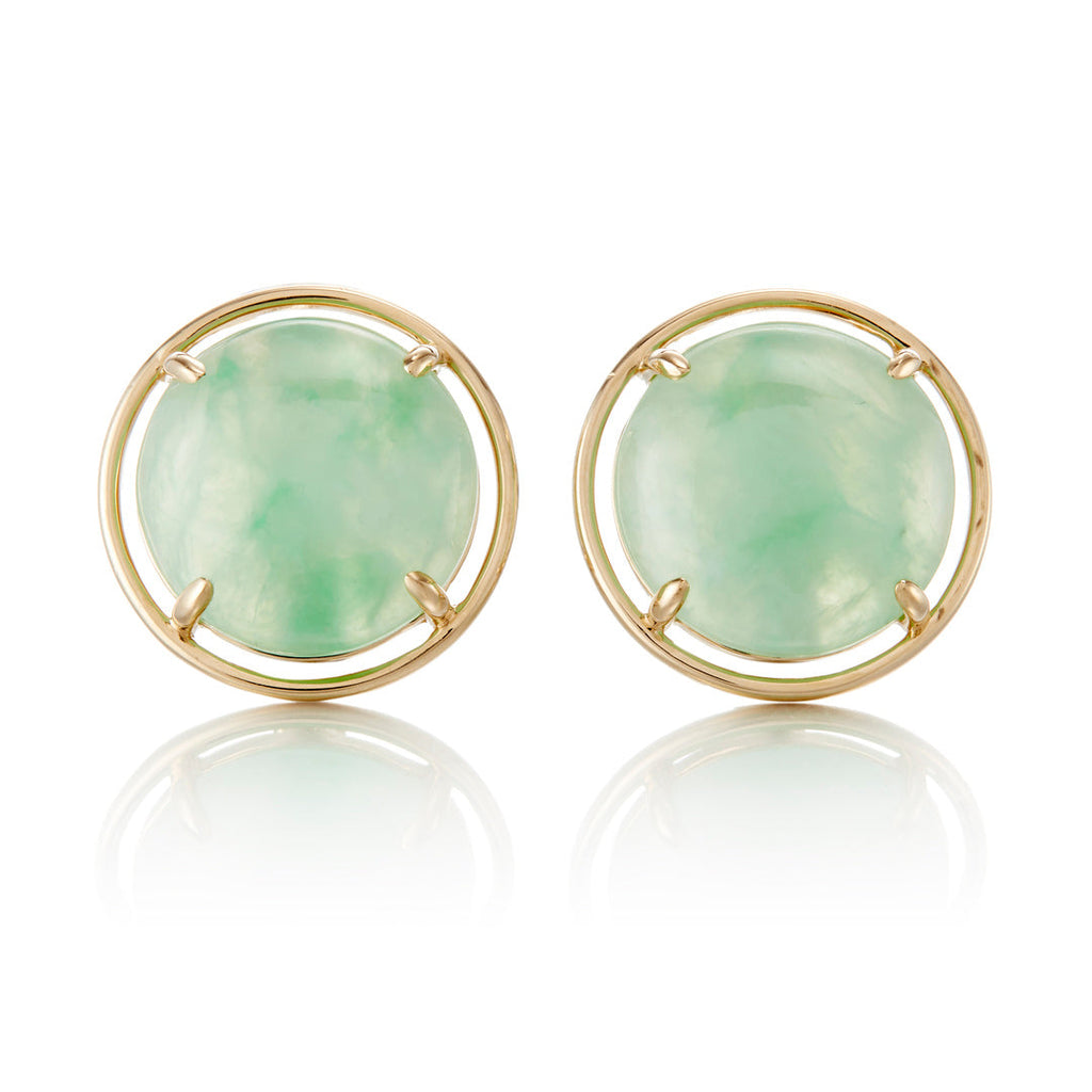 Mottled Light Green Jade Cabochon Earrings