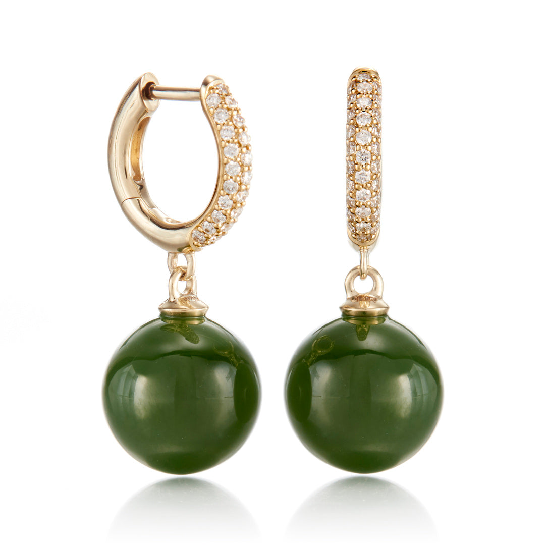 Soho Earrings in Green Jade & Diamonds