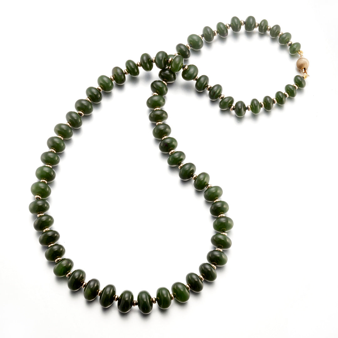 Siberian Green Jade & Gold Graduated Abacus Necklace