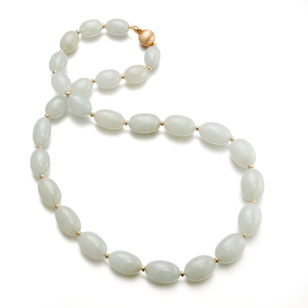 Graduated Oval Icy Green Jade Bead Necklace